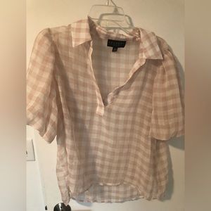 Sheer checkered puff sleeve top